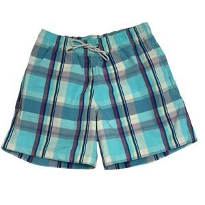 Faherty Swim Shorts Mens Small Blue Plaid Swim‎ Suit Beach Lined Trunks Bottom